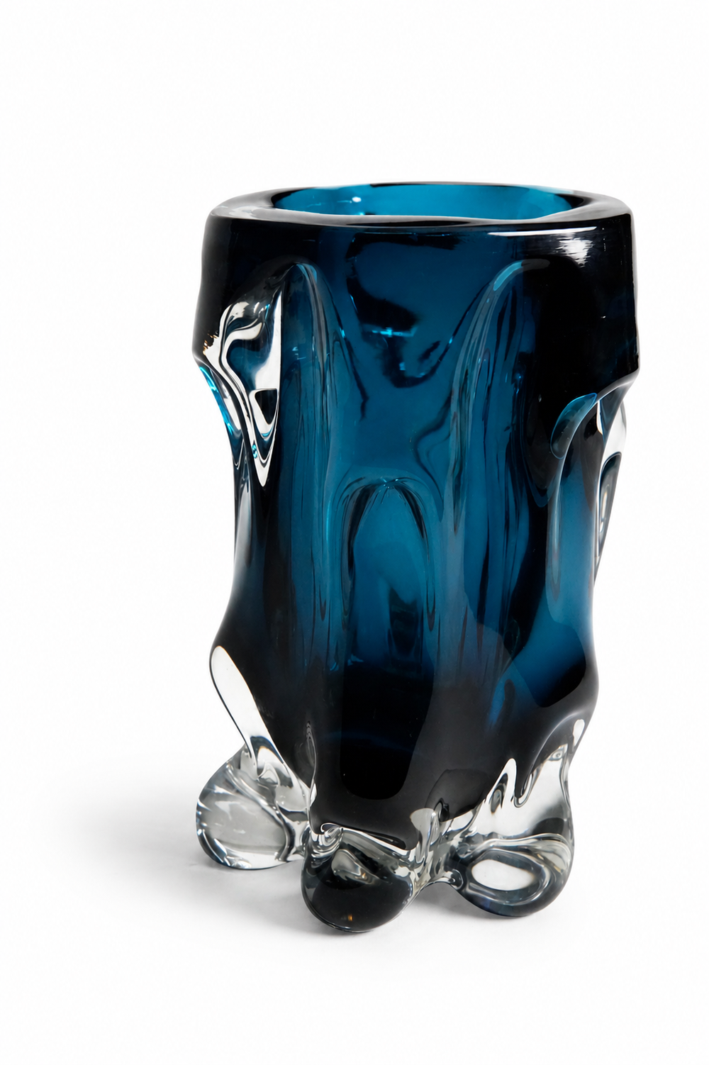 Teal Sommerso Clawed-Foot Vase