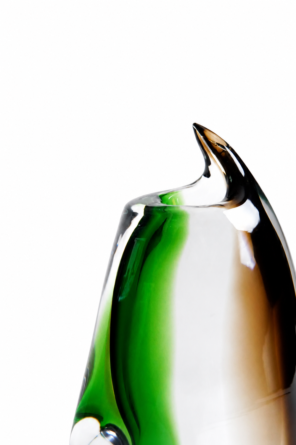 Green and Amber Sculptural Sommerso Vase