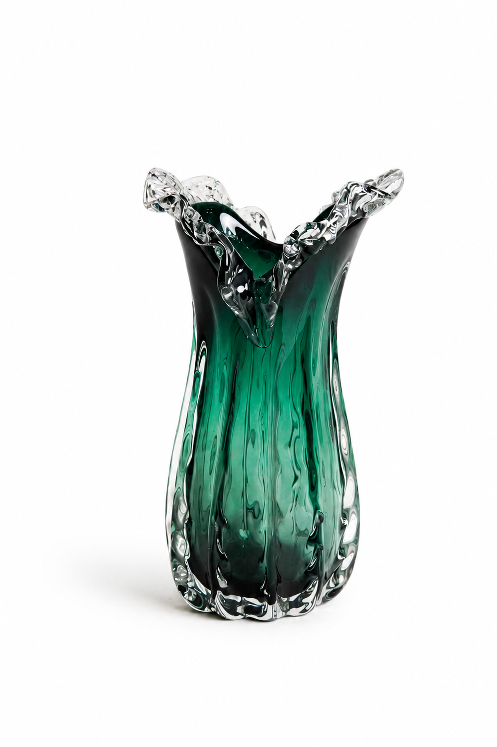 Green Ruffled Rim Tall Vase