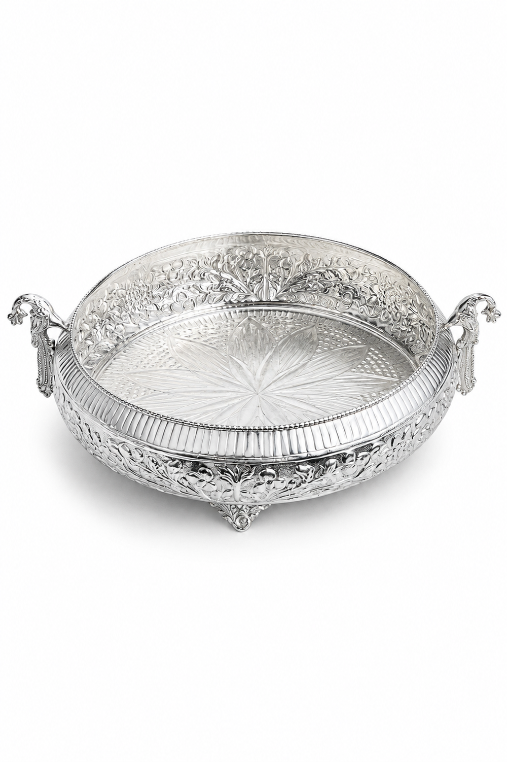 Regal Ornate Repoussé Bird-Handle Bowl