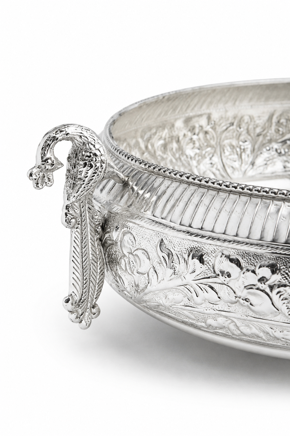 Regal Ornate Repoussé Bird-Handle Bowl