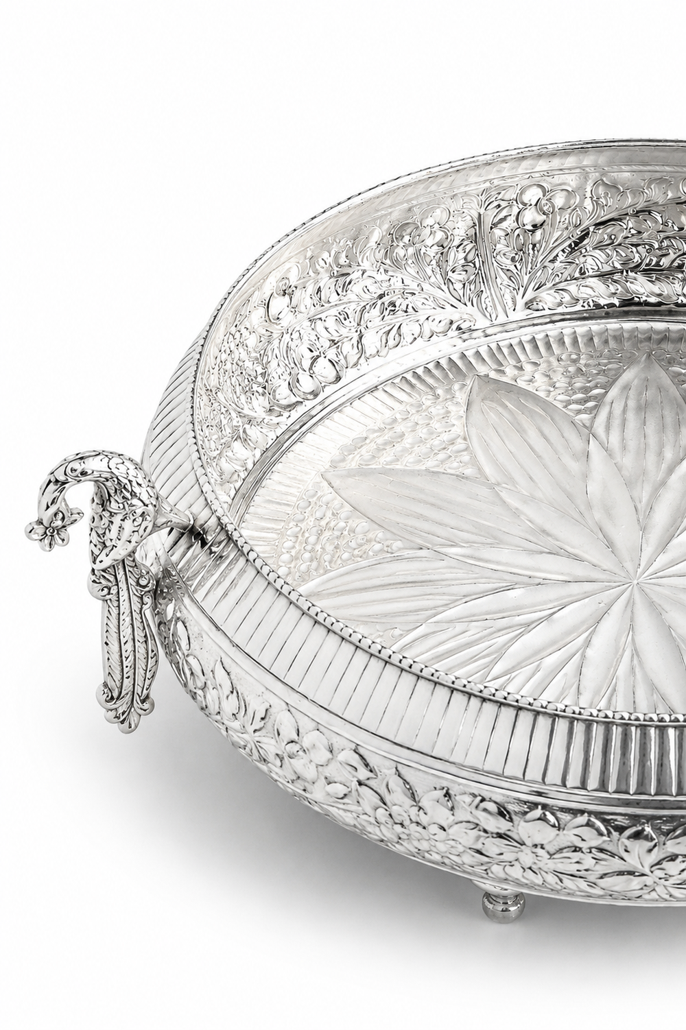 Regal Ornate Repoussé Bird-Handle Bowl