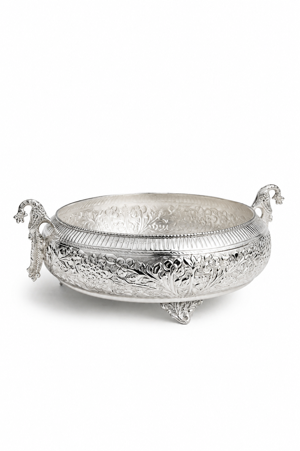 Regal Ornate Repoussé Bird-Handle Bowl