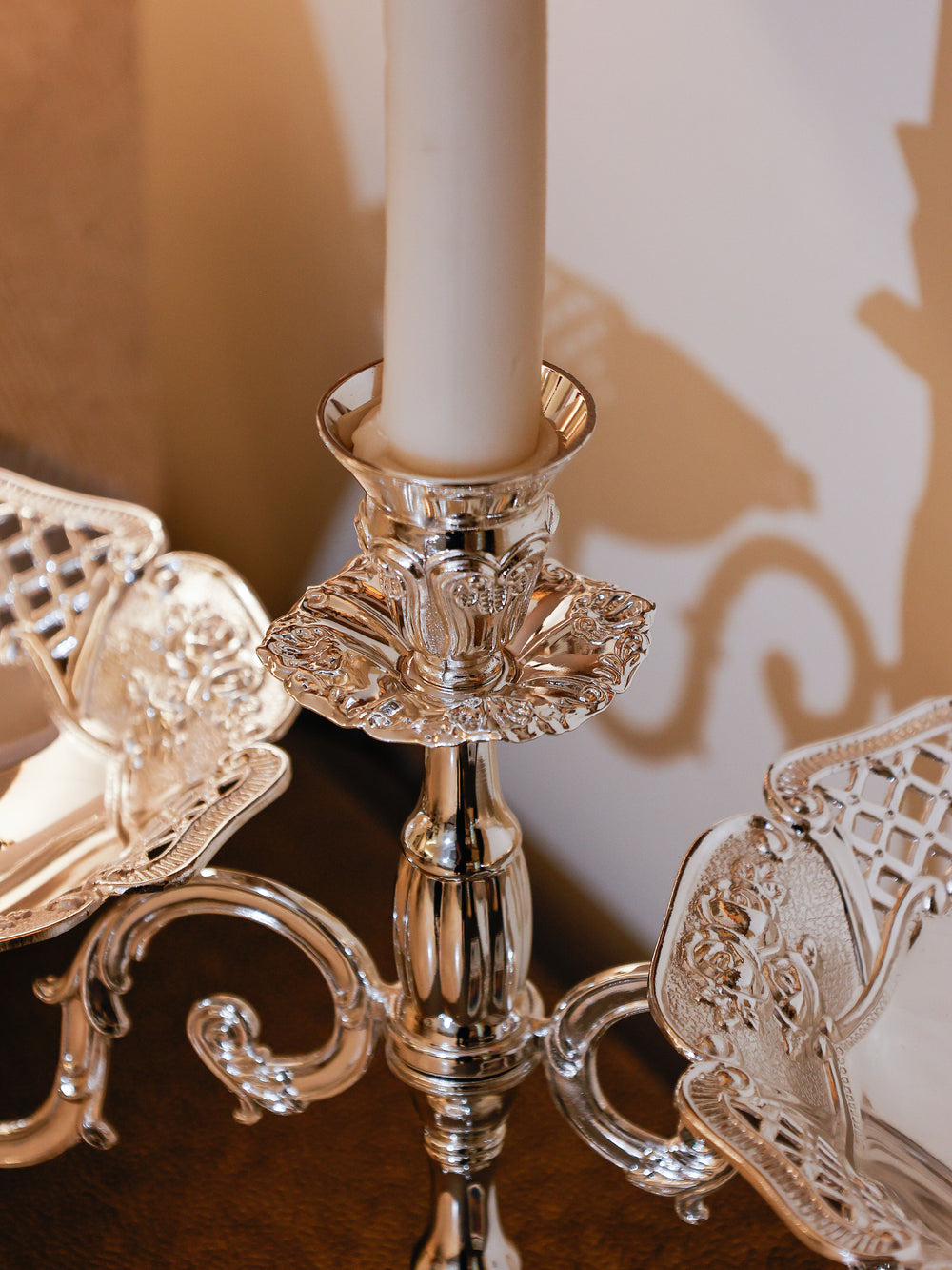 Regal Epergne Candle Stand with Twin Serving Dishes