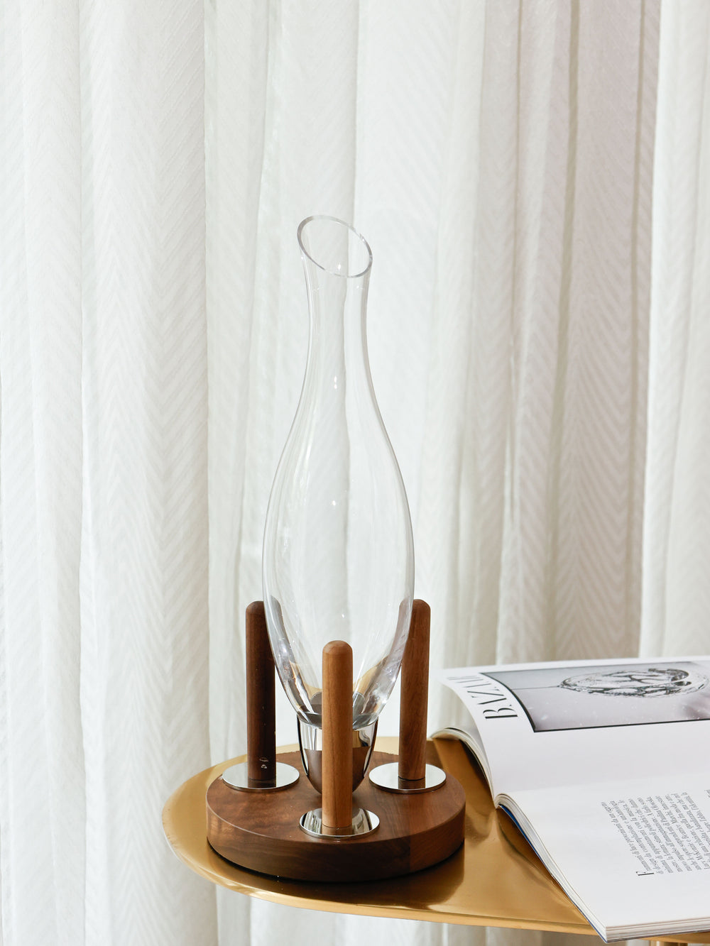 Library Bar Cradled Glass Wine Decanter with Wood Stand
