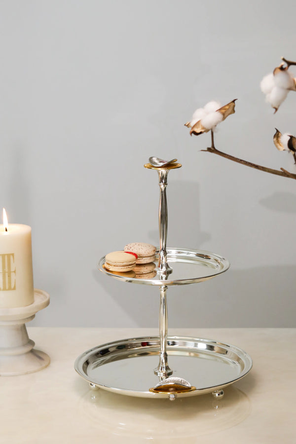 Eternal Bloom Silver-Plated Two-Tier Serving Stand - image 1,Eternal Bloom Silver-Plated Two-Tier Serving Stand - image 2,Eternal Bloom Silver-Plated Two-Tier Serving Stand - image 3