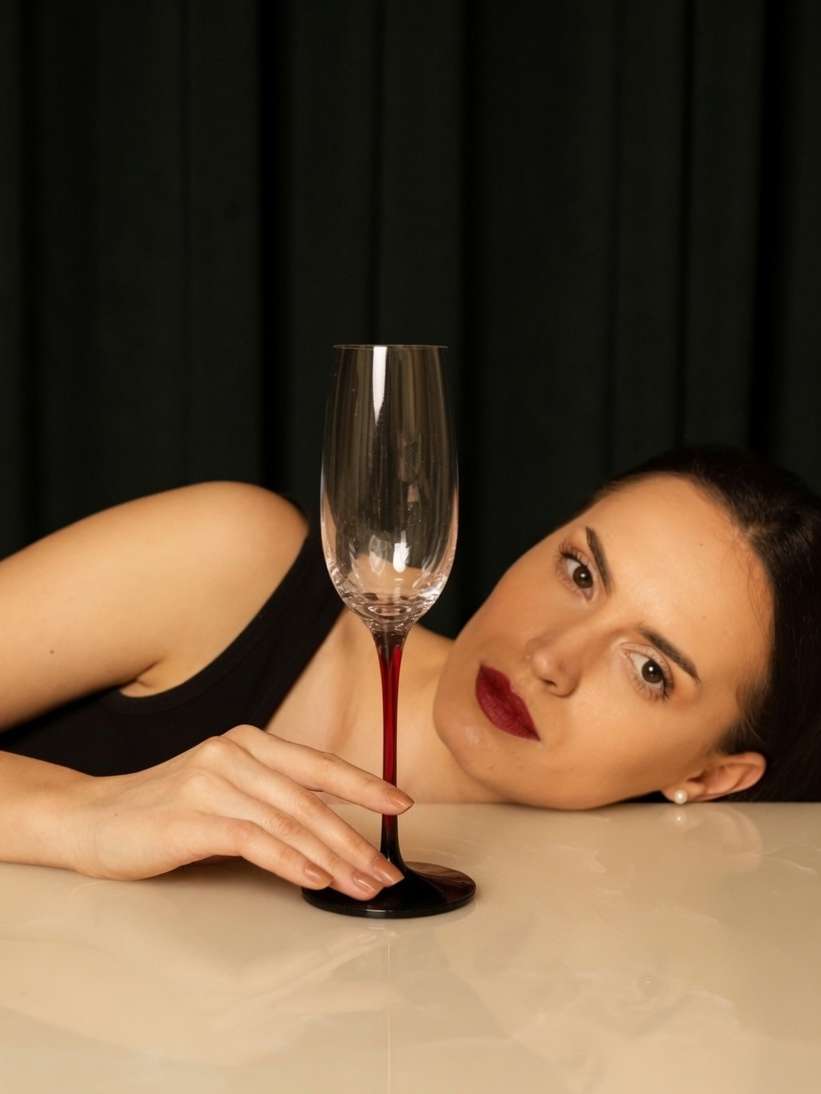 Library Bar Blood Red Stemmed Champagne Glasses