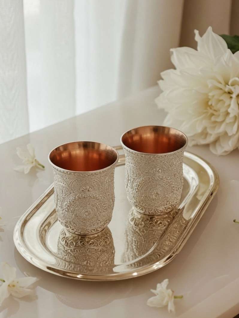 Regal Chased Tumbler and Tray Set