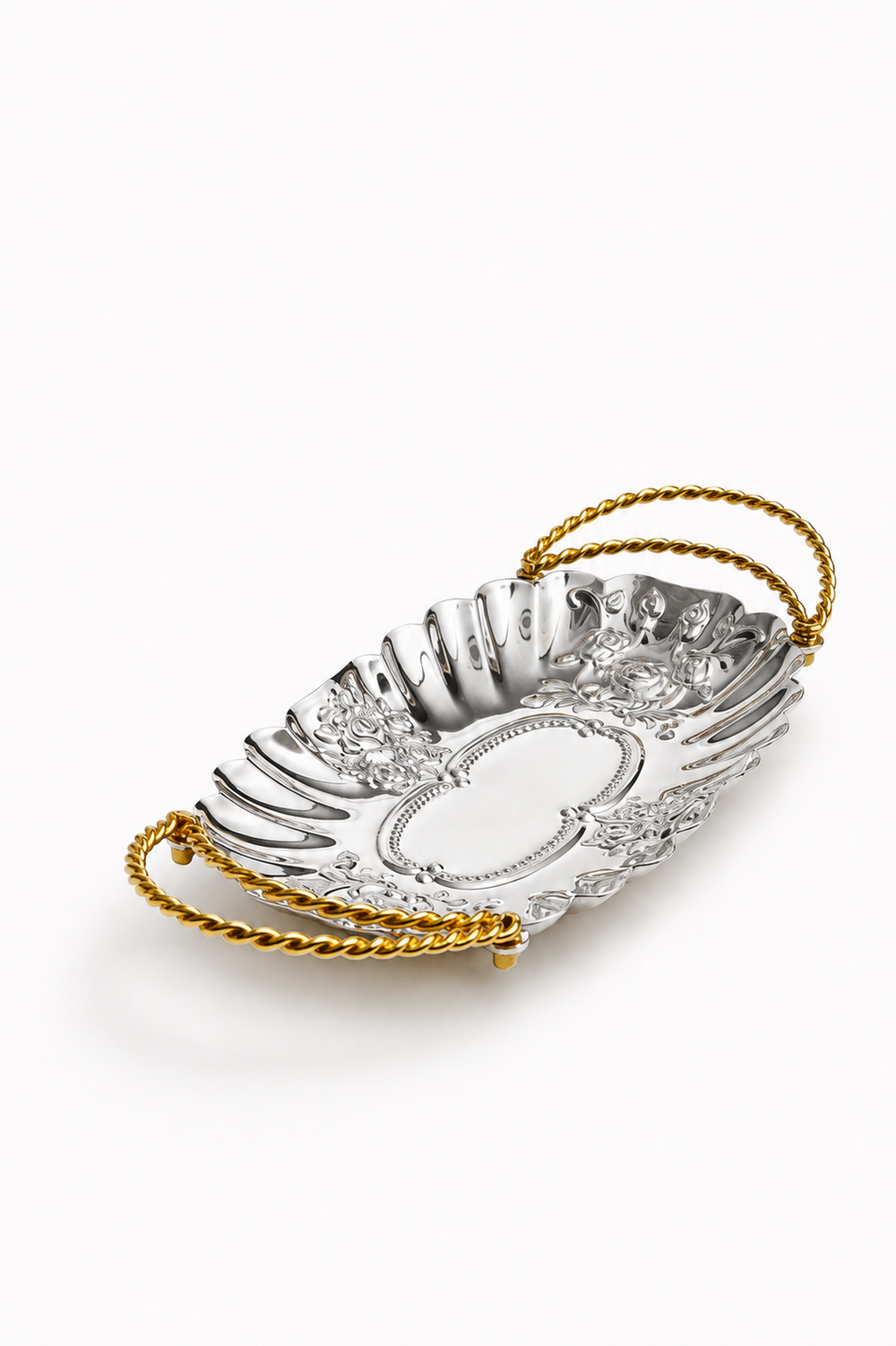 Eternal Bloom Rose Medallion Gold Handle Dish
