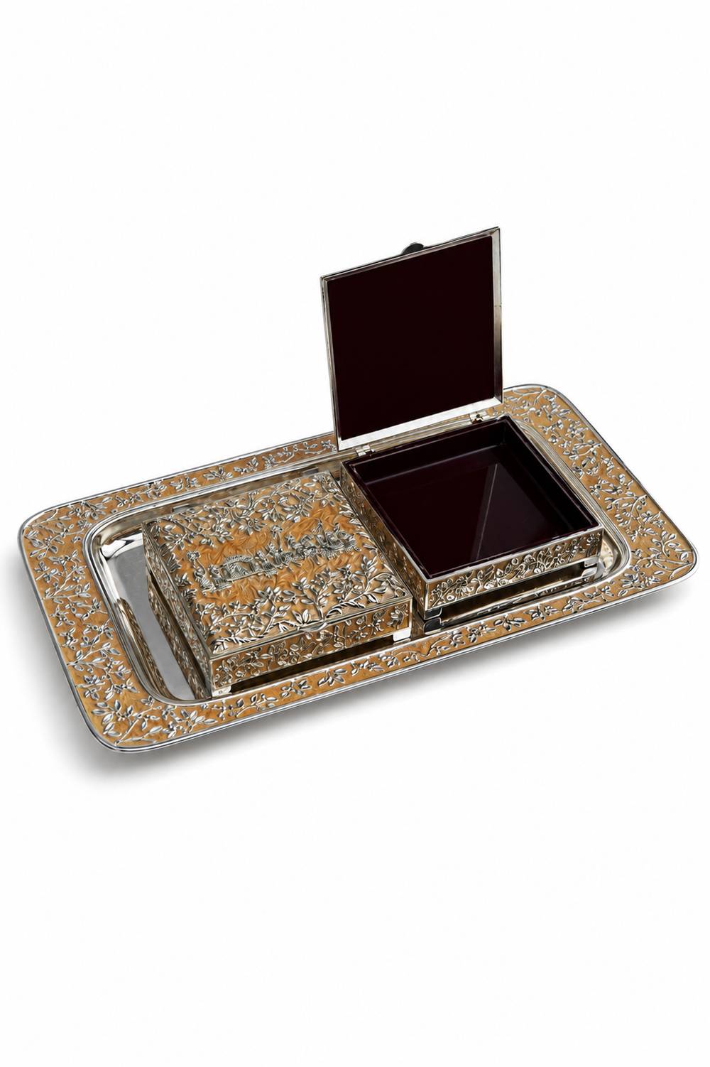 Enamel Jewellery Box Duo with Tray