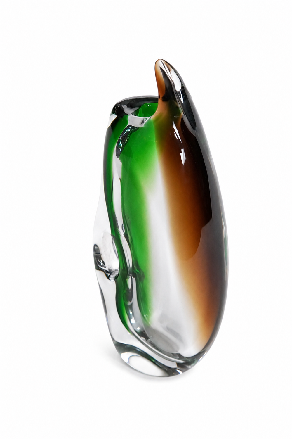 Green and Amber Sculptural Sommerso Vase