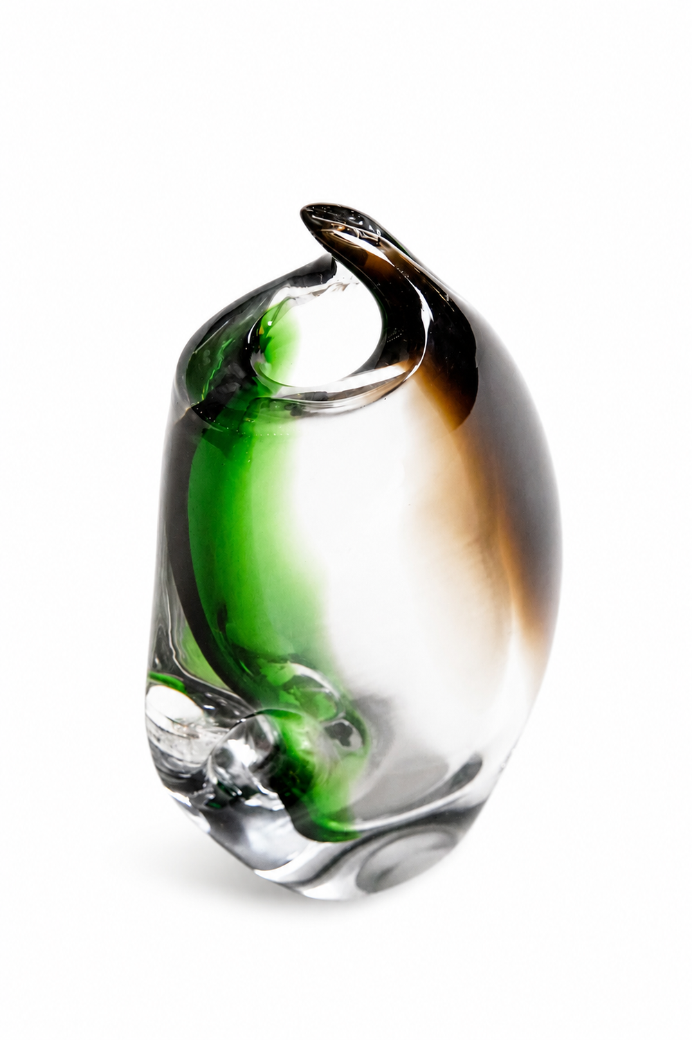 Green and Amber Sculptural Sommerso Vase