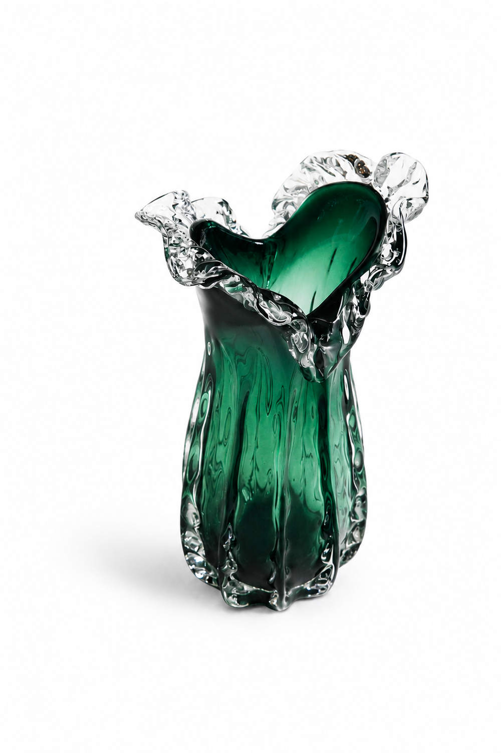 Green Ruffled Rim Tall Vase