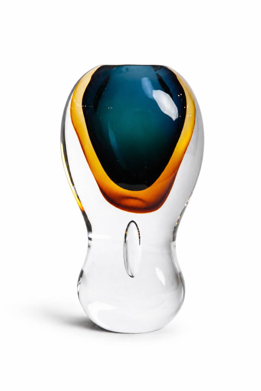 Blue and Amber Pinched Neck Vase