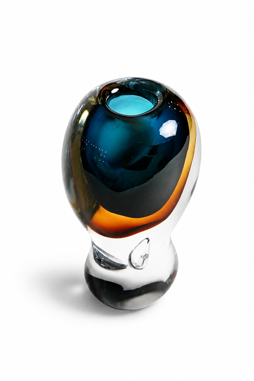 Blue and Amber Pinched Neck Vase