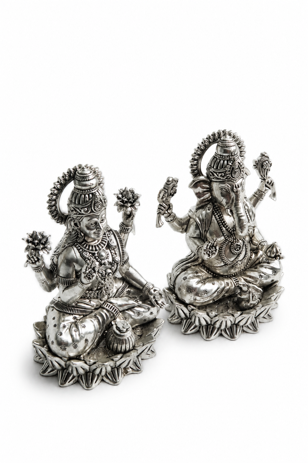 Lakshmi-Ganesh Idol Pair, Antique Lotus