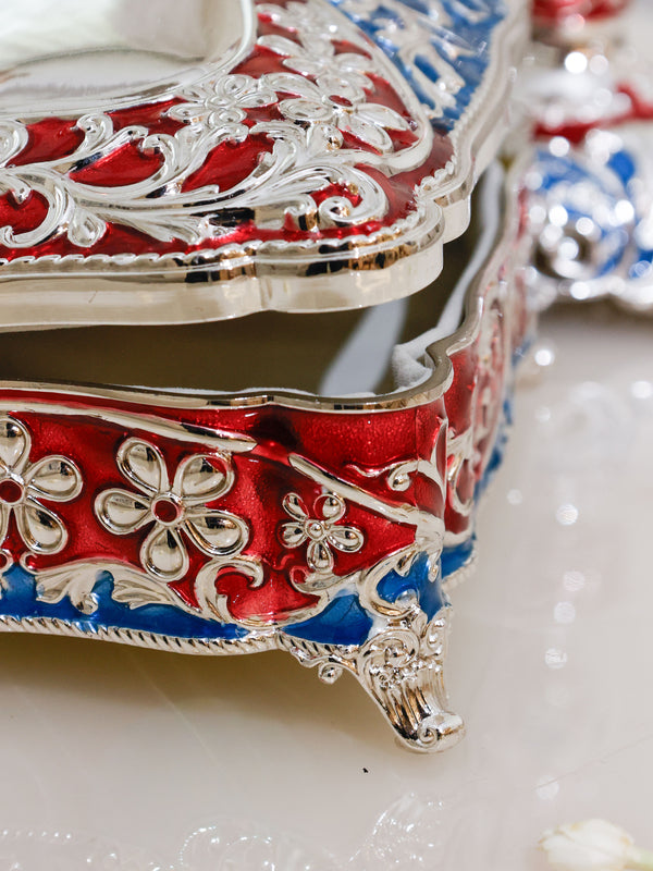 Regal Crimson and Sapphire Enamel Jewellery Box
