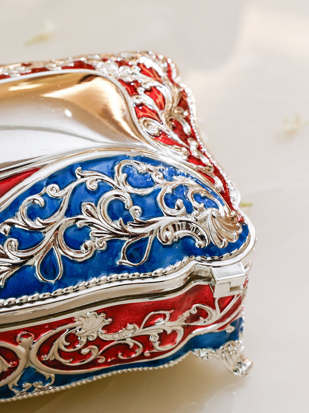 Regal Crimson and Sapphire Enamel Jewellery Box