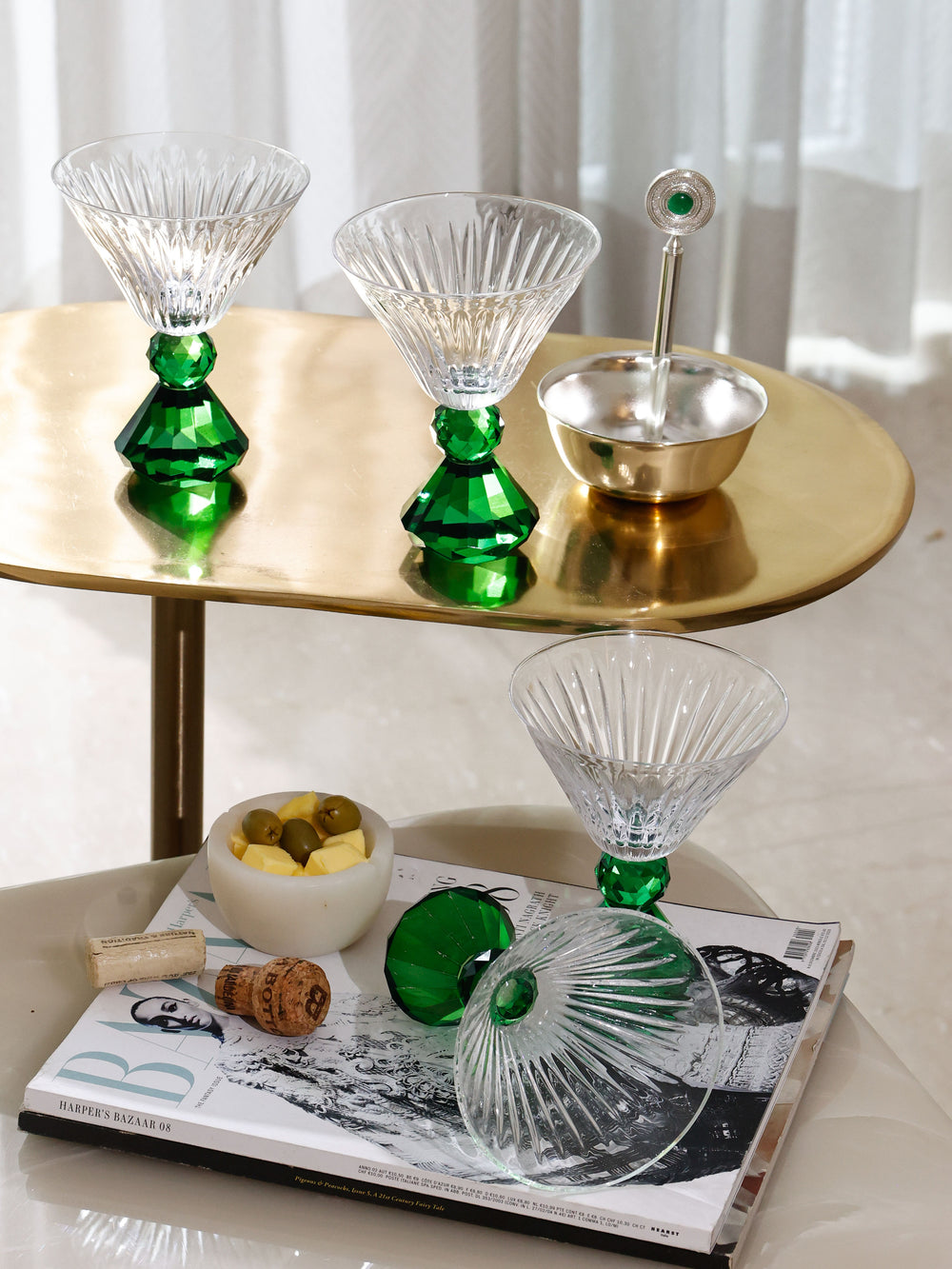 Library Bar Emerald Red Wine Glass and Snack Bowl Set