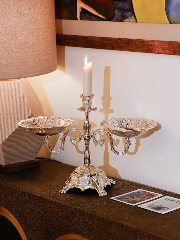 Regal Epergne Candle Stand with Twin Serving Dishes