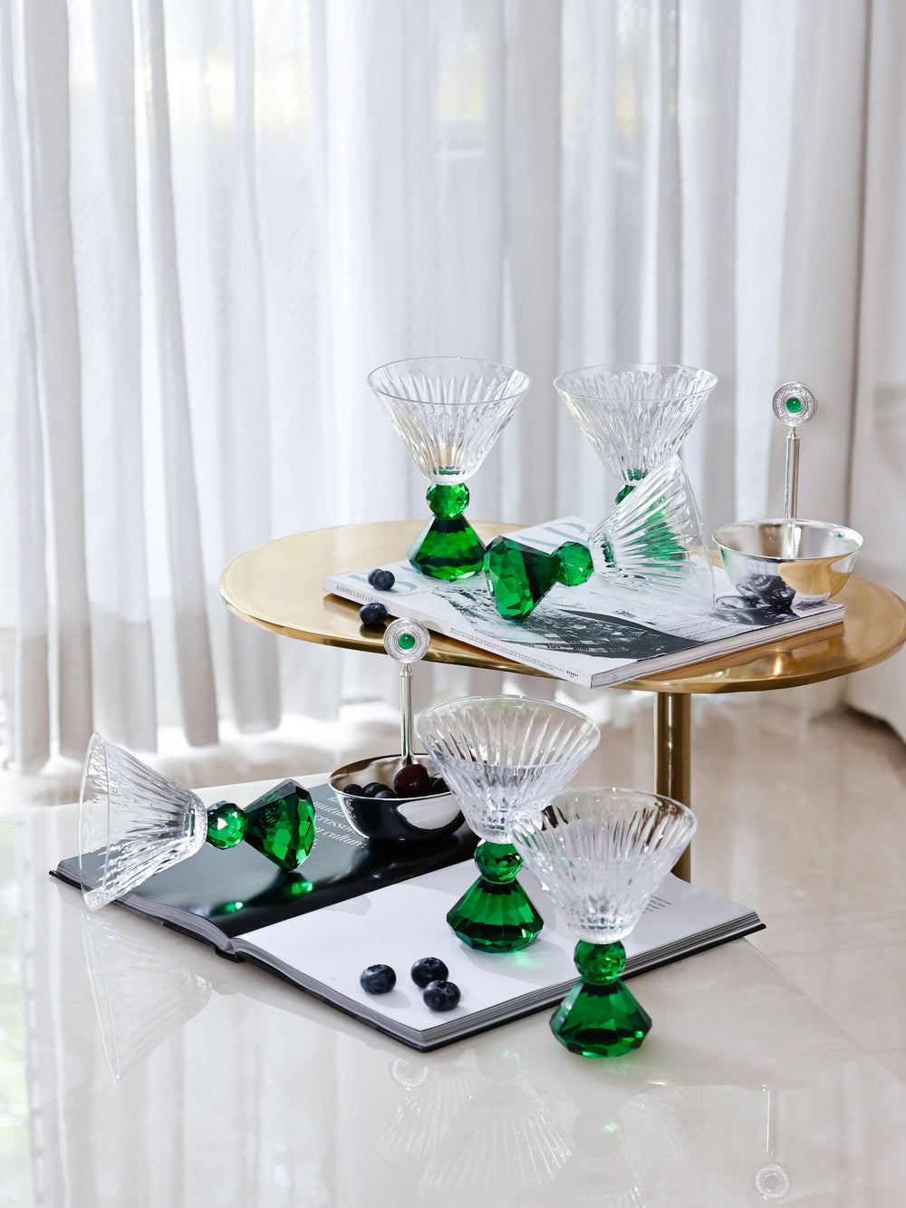 Library Bar Emerald Red Wine Glass and Snack Bowl Set