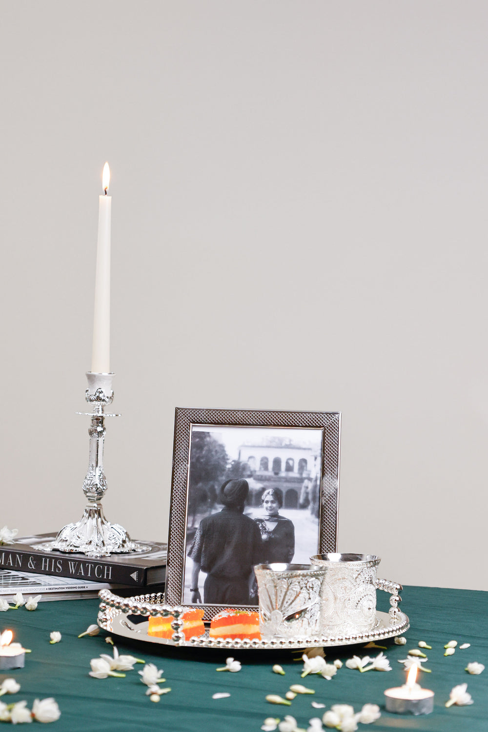 Beaded Scroll Tray with Chased Tumbler Duo + Photoframe