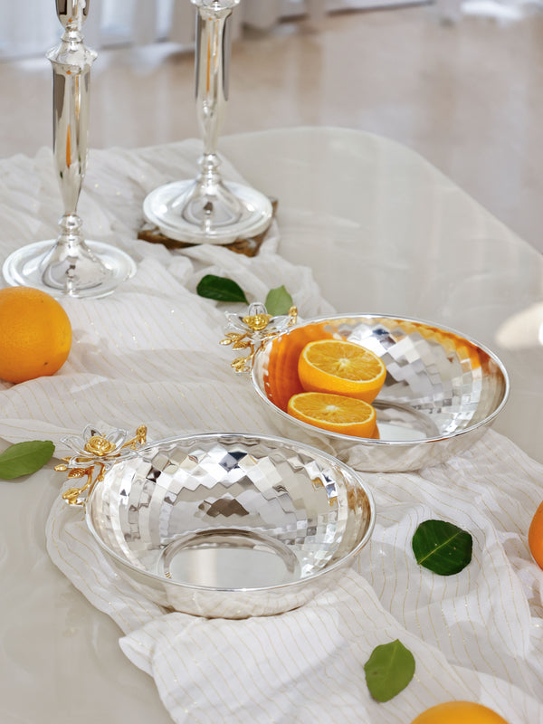 Eternal Bloom Silver Bowl Set with Golden Floral Accents