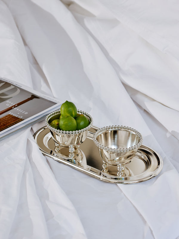 Verona Beaded Rim Twin Bowl Set with Tray