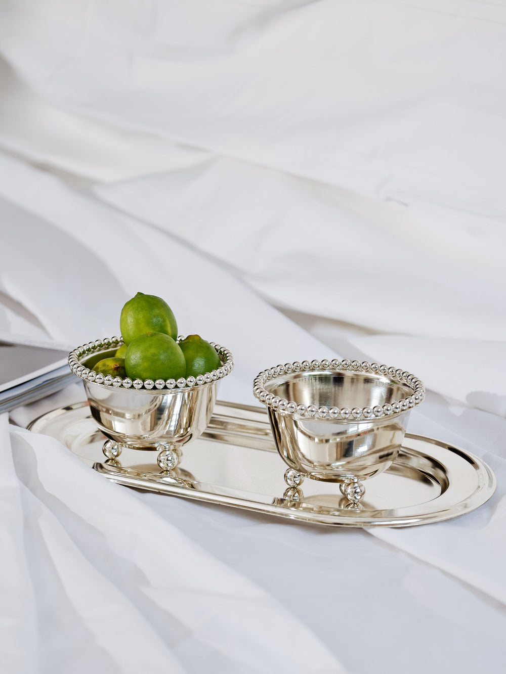 Verona Beaded Rim Twin Bowl Set with Tray