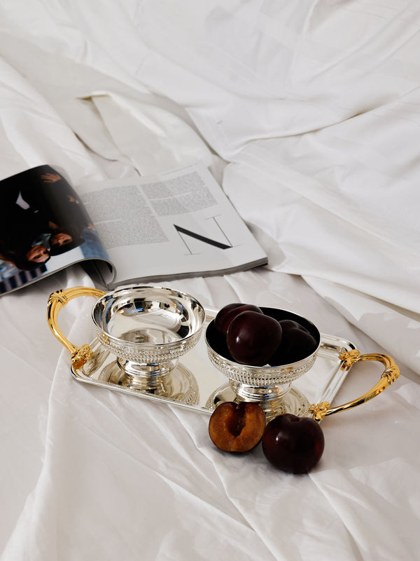 Verona Pedestal Bowl Set and Tray with Golden Handles