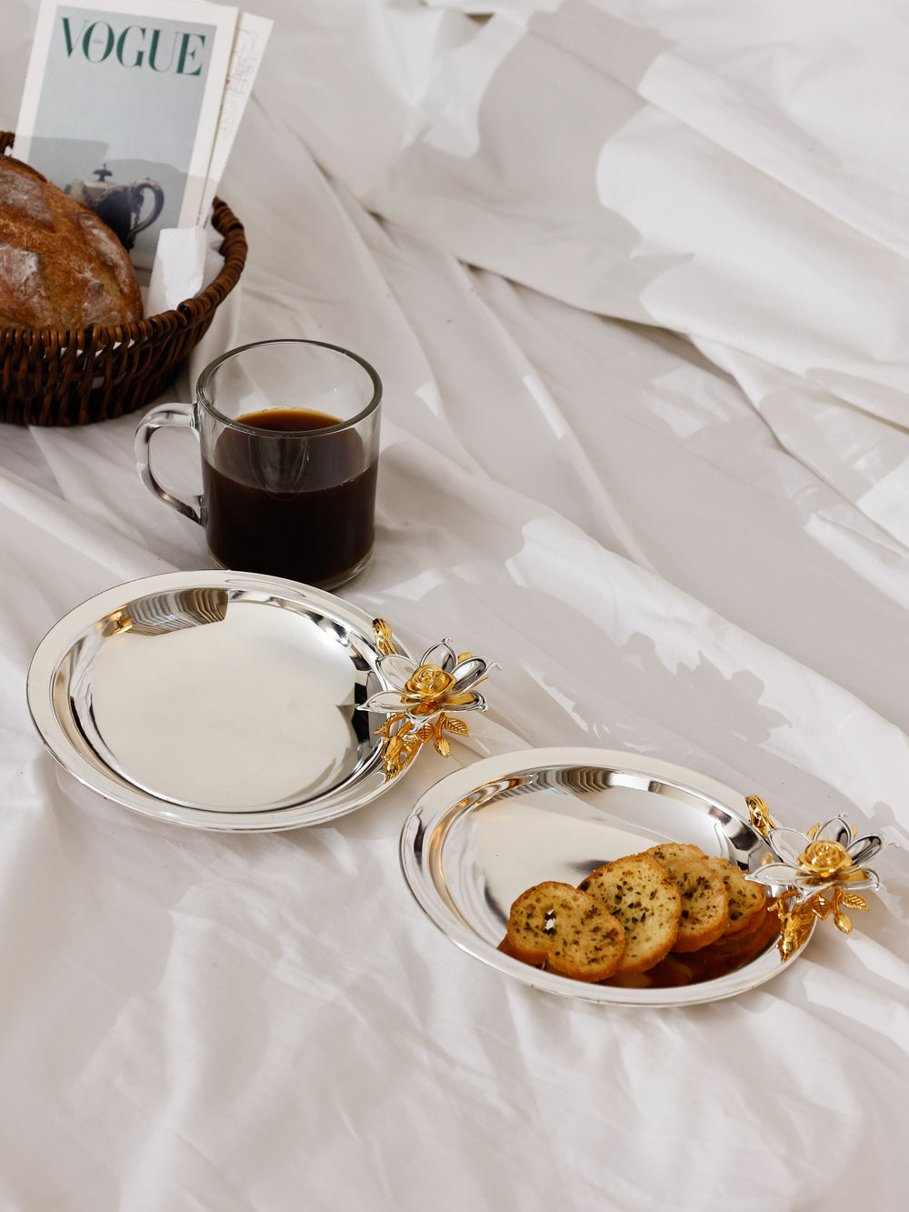 Eternal Bloom Round Serving Plate Set with Floral Accent