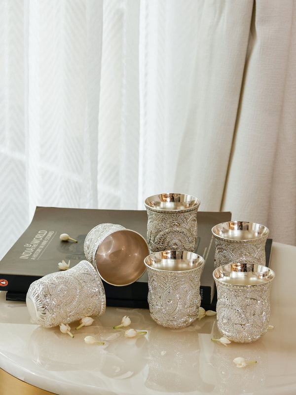 Regal Paisley Tumbler Set of 6 with Handled Tray