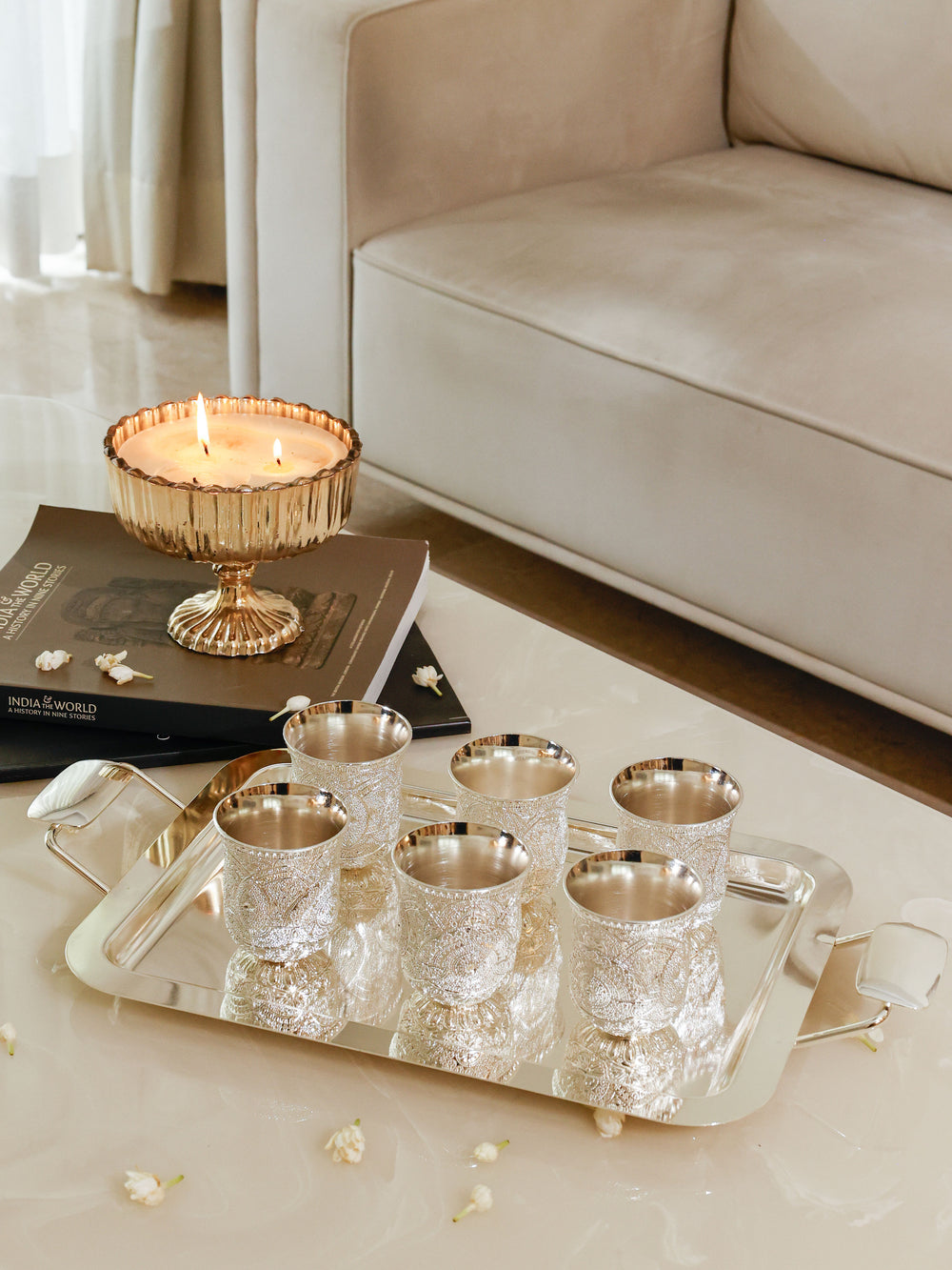 Regal Paisley Tumbler Set of 6 with Handled Tray