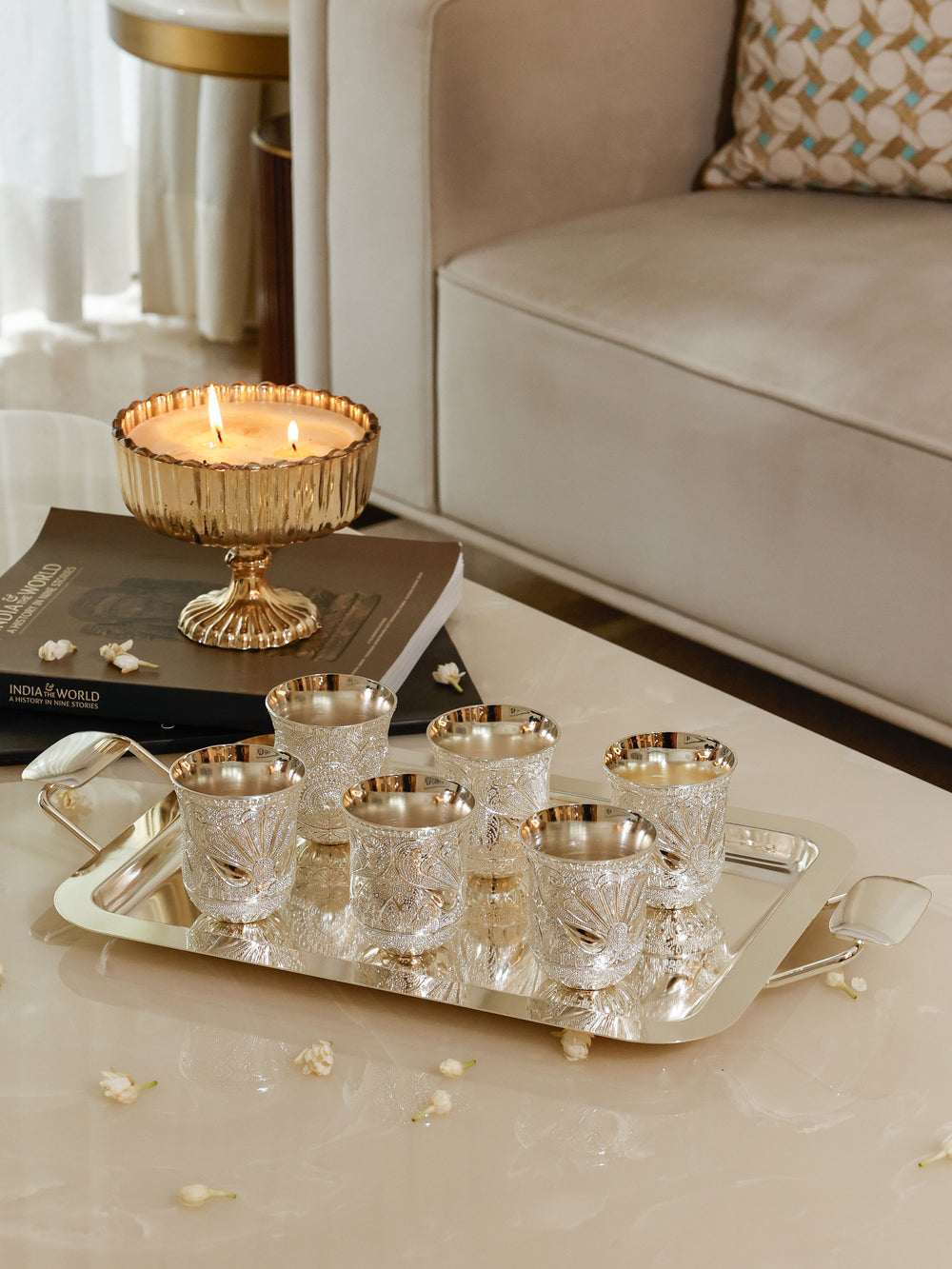 Regal Fan Medallion Tumbler Set of 6 with Handled Tray