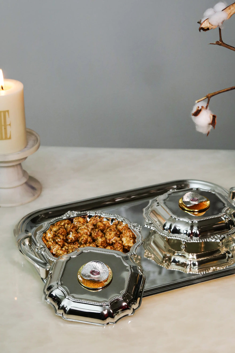 Eternal Bloom Silver-Plated Textured Dual Bowl Set - image 2