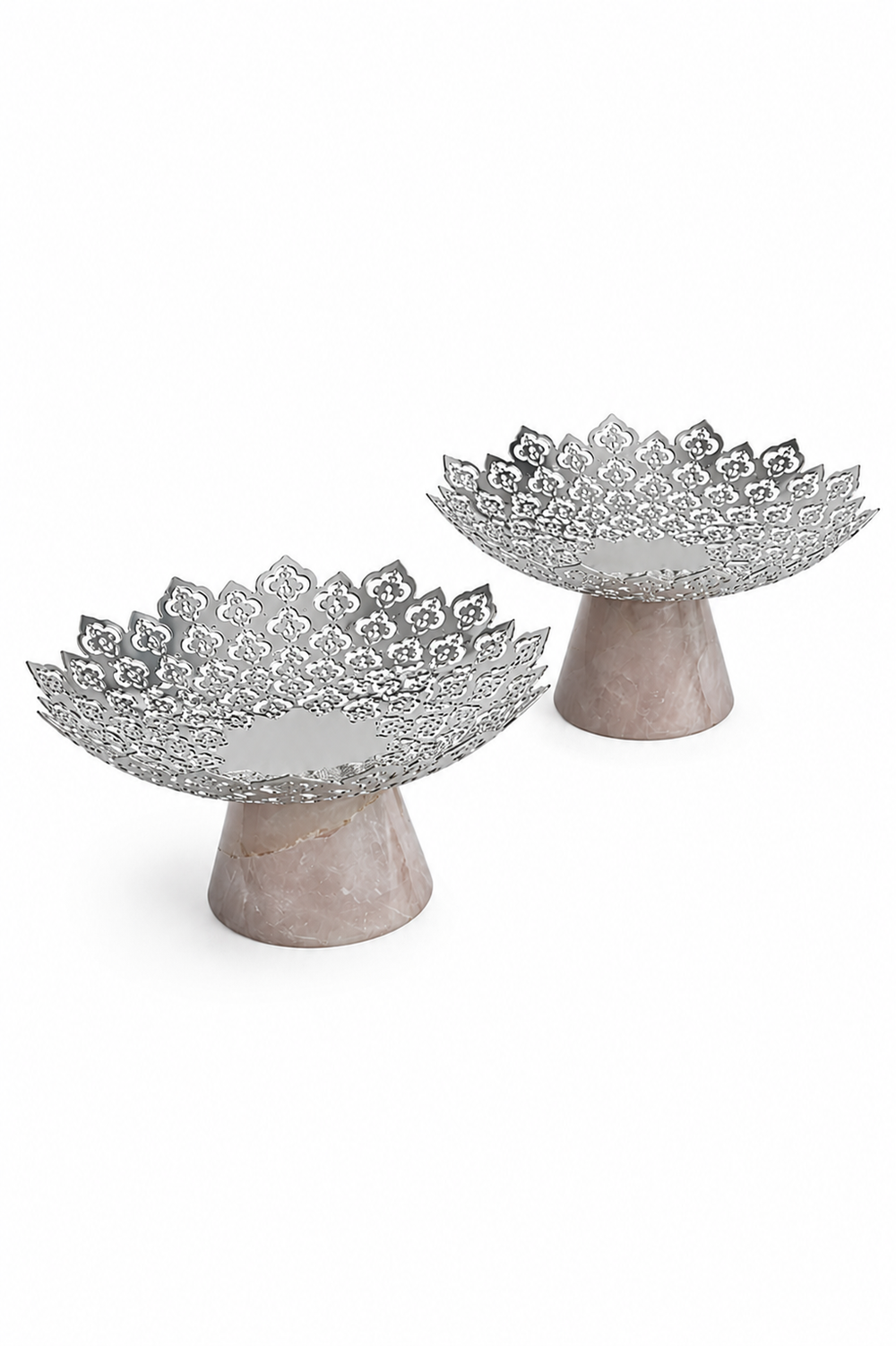 Regal Marble Pedestal Flower Tazza, Set of 2