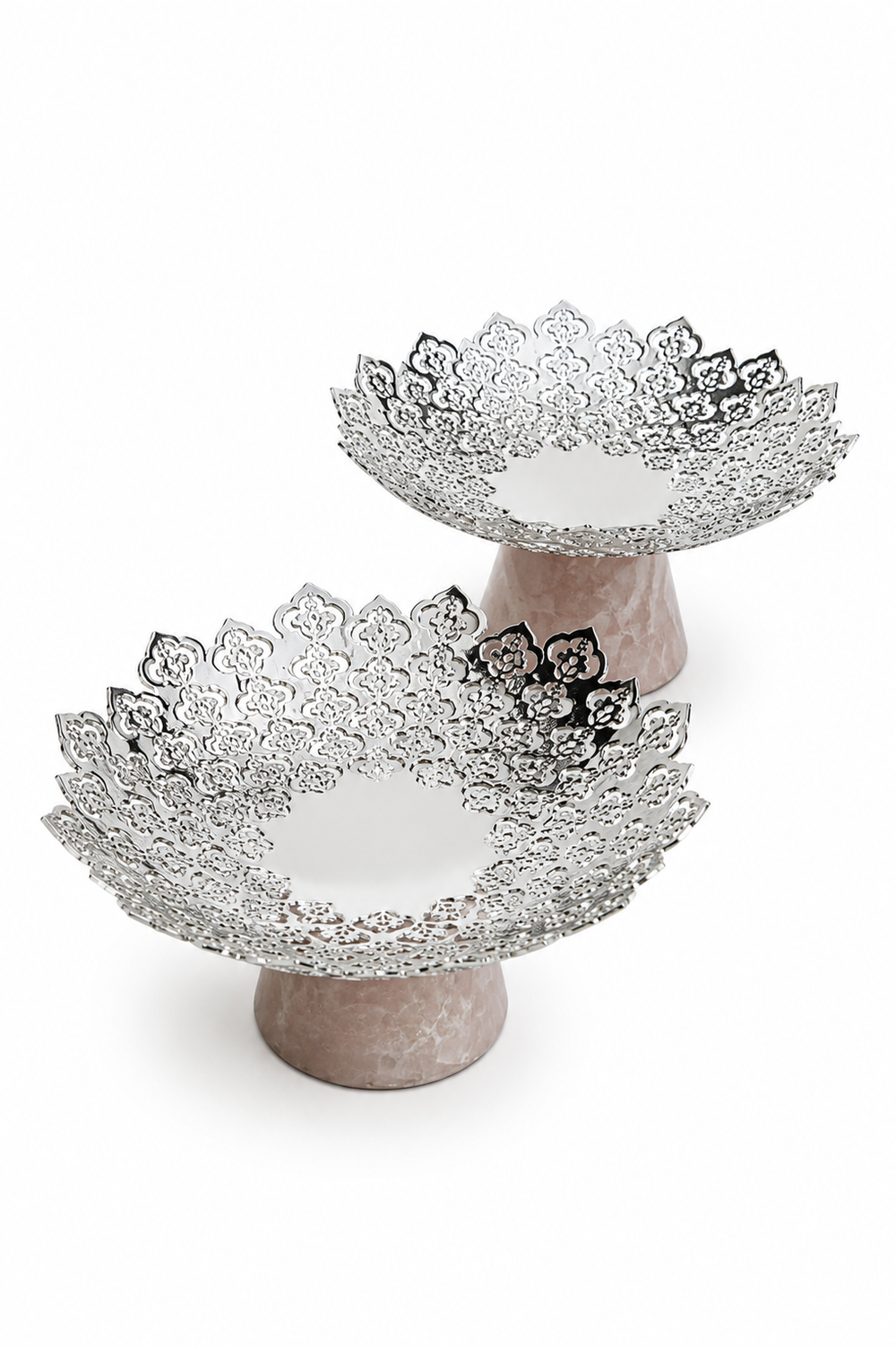 Regal Marble Pedestal Flower Tazza, Set of 2