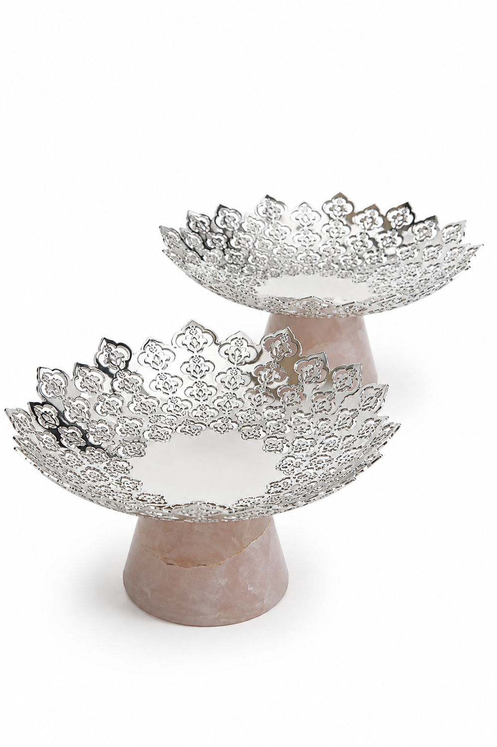 Regal Marble Pedestal Flower Tazza, Set of 2