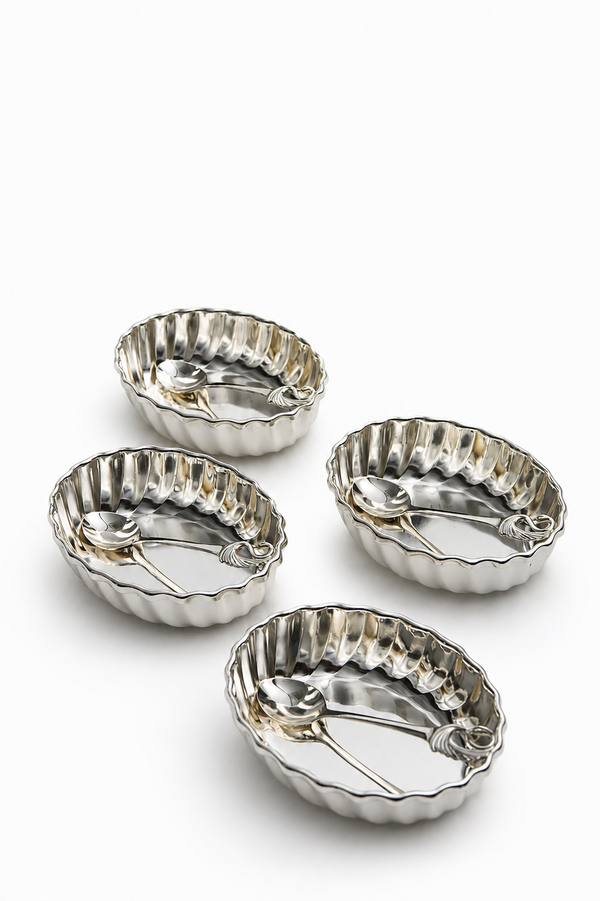Fluted Nut & Grape Bowl Set of 4 with Spoons