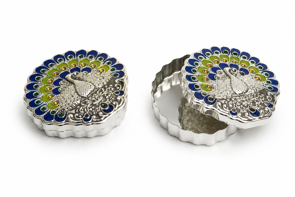 Regal Peacock Jewel Compact Box, Set of 2