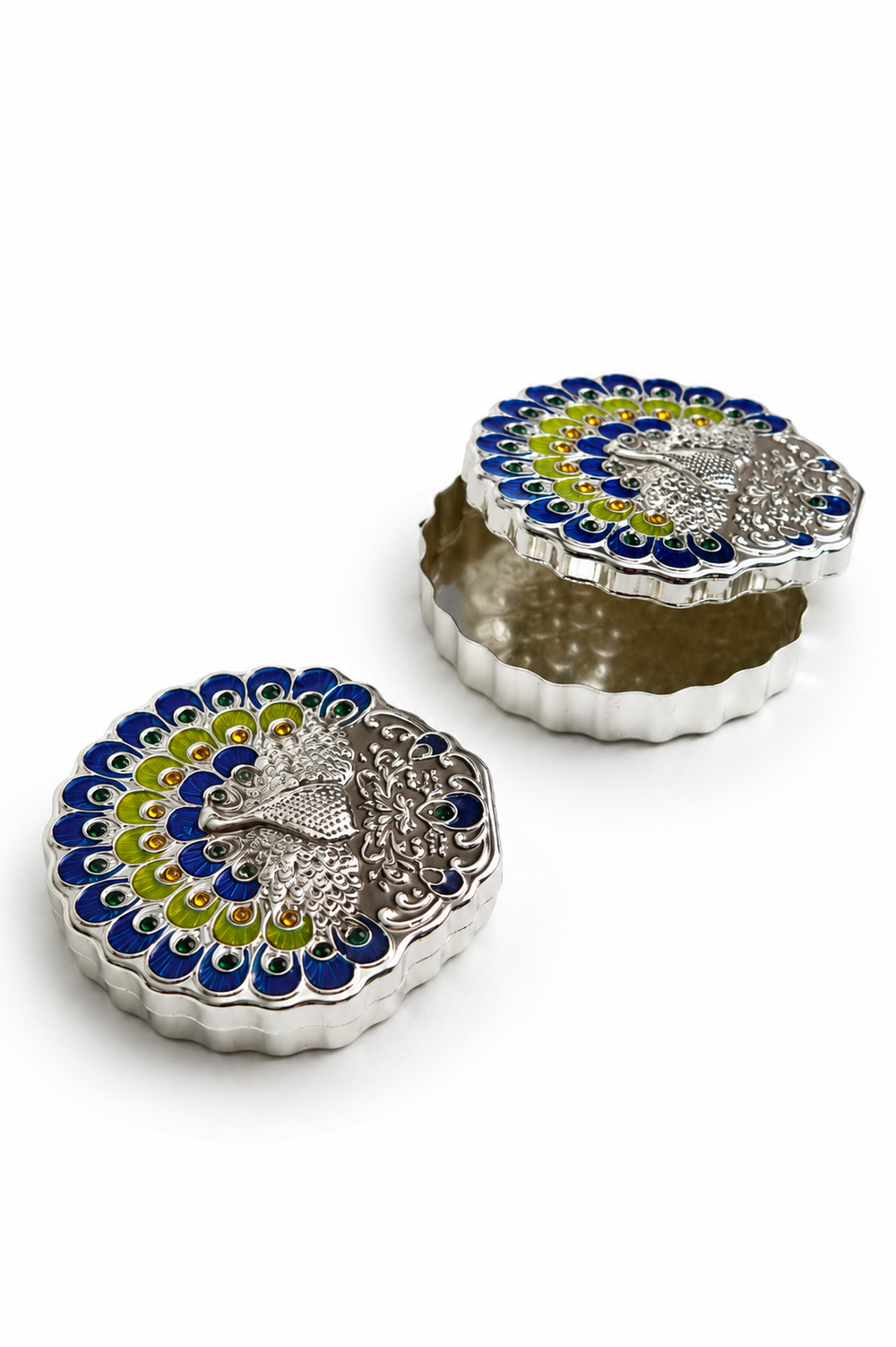 Regal Peacock Jewel Compact Box, Set of 2