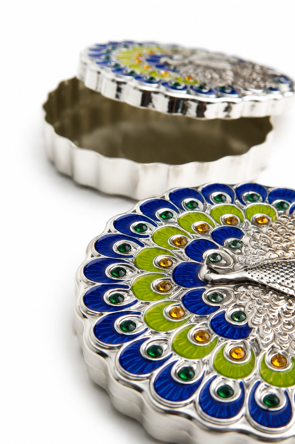 Regal Peacock Jewel Compact Box, Set of 2