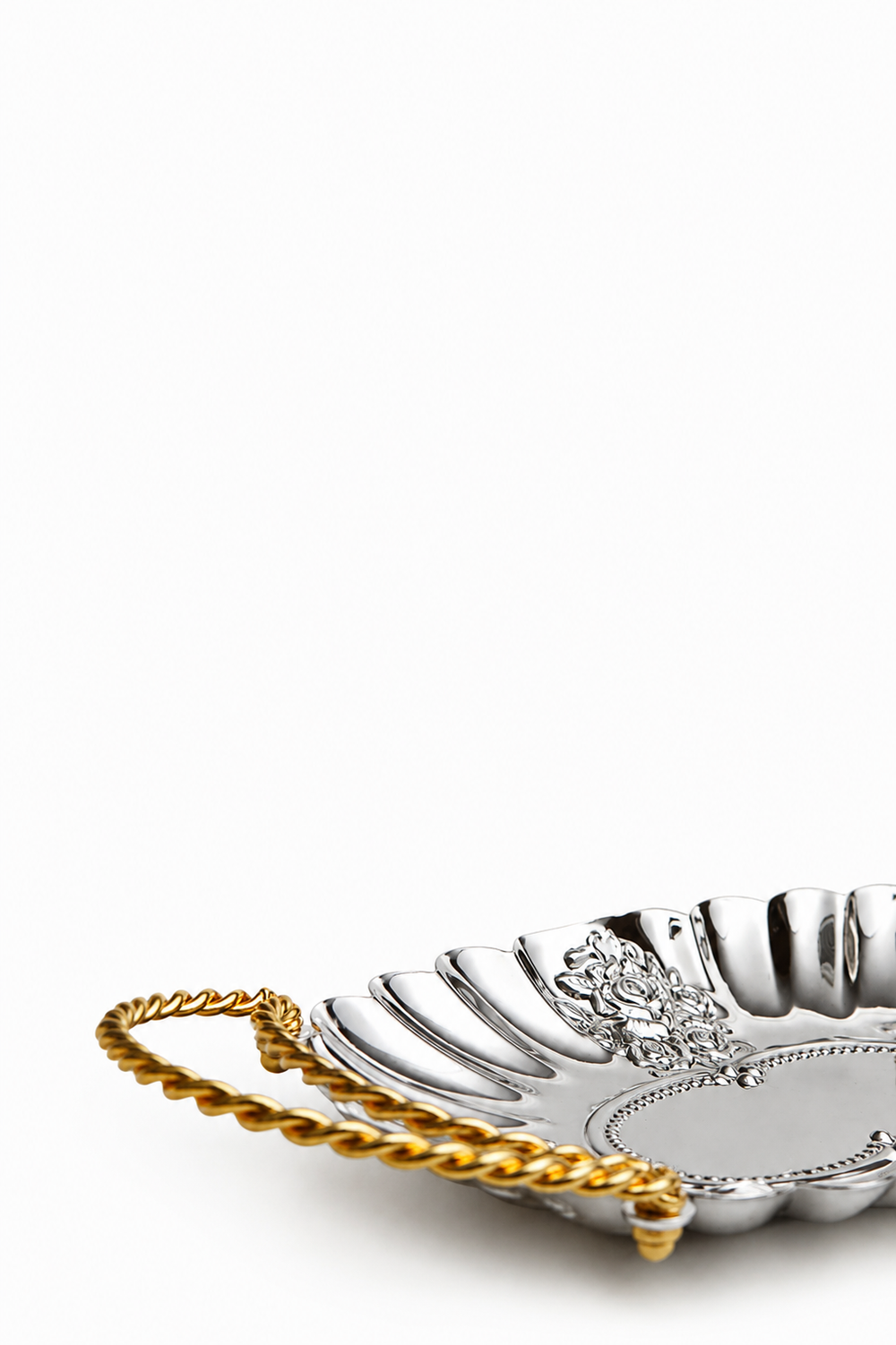 Eternal Bloom Rose Medallion Gold Handle Dish